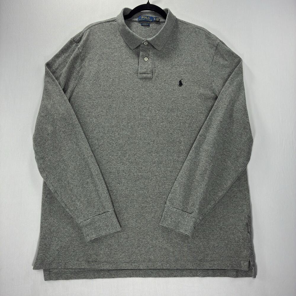 Polo Ralph Lauren Mens XL Gray Long Sleeve Polo Shirt Classic Fit Cotton Pony